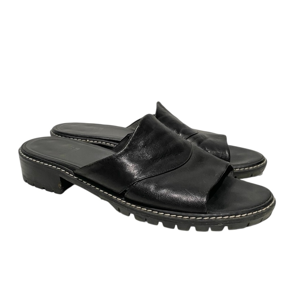Stuart Weitzman‎ Black Leather Women's Slide Sandals Lug Sole